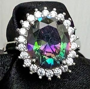 #115. Mystic Topaz Halo Statement Ring - Multicolor